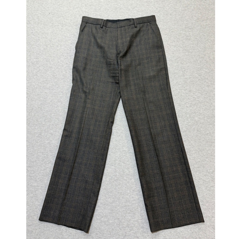 Banana Republic Mens 32/32 Wool Plaid Straight Fit Brown Gray Dress Pants